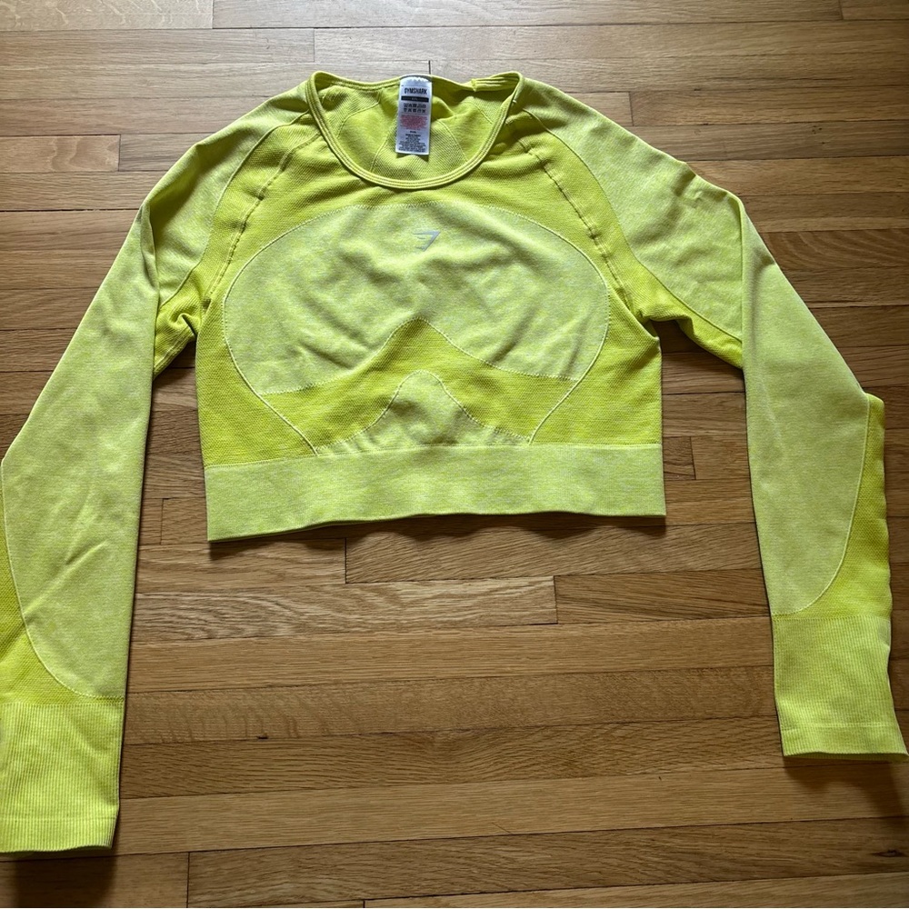 Gymshark Flex Sports Long Sleeve Crop Top Womens XXL Neon Yellow Athleticwear